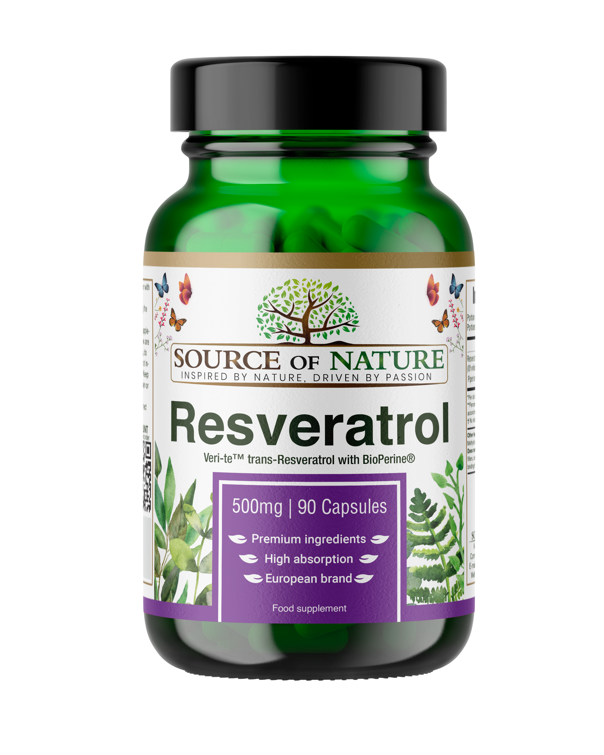 Resveratrolo 500mg | 90 Capsule | Fornitura per 3 mesi Source of Nature